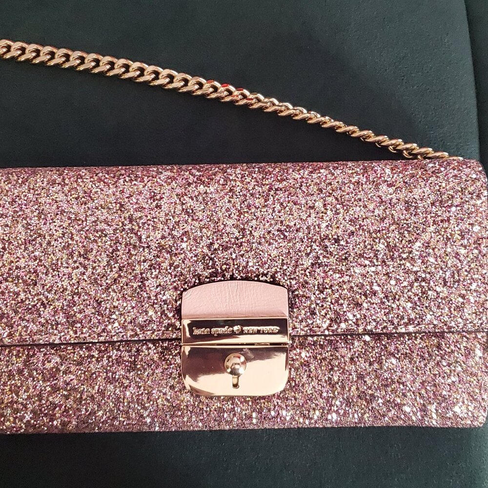 NWOT Kate Spade pink glitter wallet clutch
